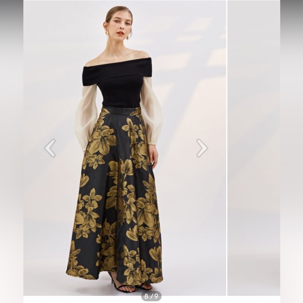 GOLDEN DAHLIA BLOSSOM JACQUARD MAXI SKIRT